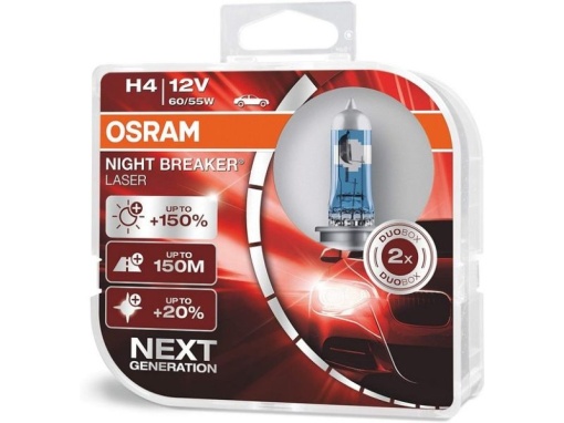 Set 2 becuri far faza lunga 12 V, H4 60/55 W Night Breaker Laser Nextgen +150, OSRAM 64193NL-HCB