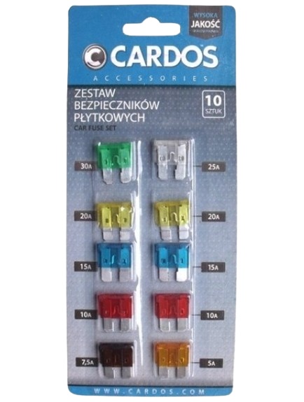 Set 10 sigurante auto K2 Cardo AA301S, intensitate 5A, 7.5A, 10A, 15A, 20A, 25A, 30 A