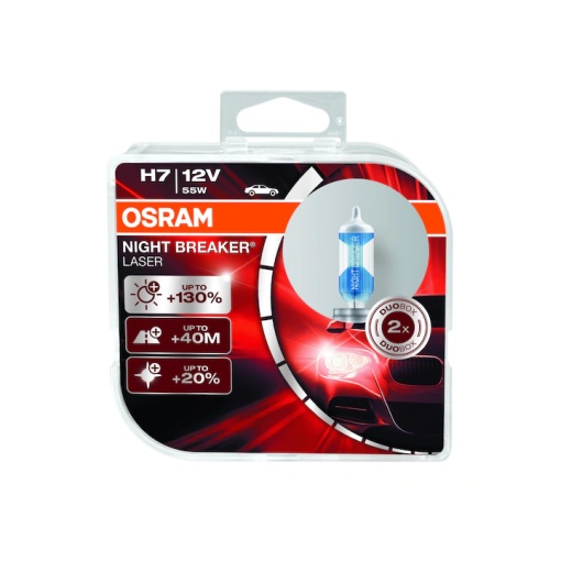 Set 2 Becuri auto halogen Osram H7 Night Breaker Laser,+130%, 55W, 12V, Px26D