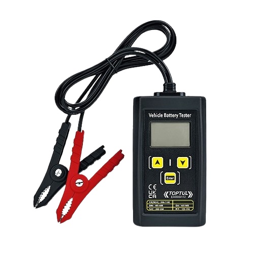 Tester baterii auto 12V cu display digital TOPTUL EAAD0112, cabluri 0.85 m, masurare voltaj, voltaj pornire motor, voltaj incarcare