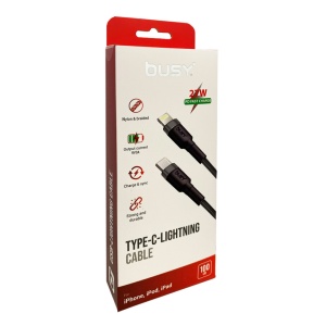 Cablu USB-C - Light., impletit, 27W, 1 m, negru