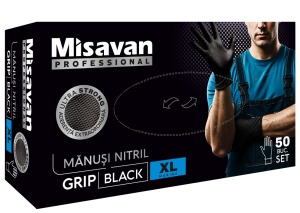 Manusi nitril Grip Misavan - negru - marimea XL ● 50 buc.