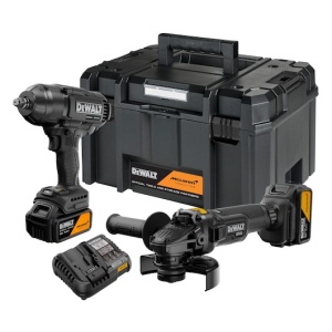 Set 2 unelte DEWALT® x McLaren F1 Team 18V XR® Ediție Specială: cheie de impact cu cuplu mare și polizor unghiular – 2 x acumulator 5Ah