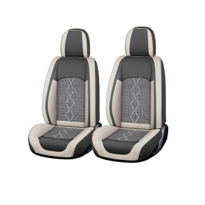 Huse auto premium 5 locuri Carguard Deluxe piele ecologică perforată și textil - gri deschis - gri inchis