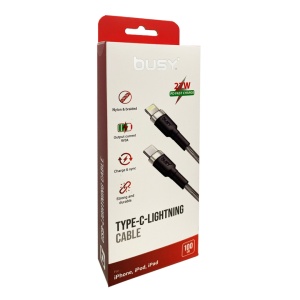 Cablu USB-C - Light., impletit, 27W, 1 m, argintiu