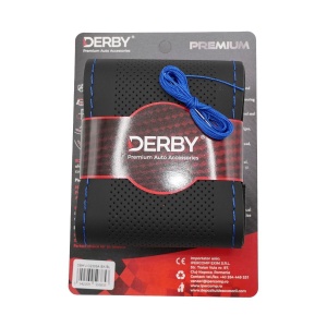 Husa volan neagra cu ac si ata 160 gr, cusatura albastra DERBY