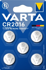 Baterii Varta tip buton CR 2016, 90 mAh, 5 buc