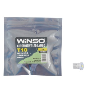 Bec LED Winso 12V SMD T10 W2.1x9.5d 1LED 5630 Alb - Set 10 buc