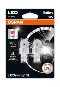 Bec Osram LEDriving SL W16W Rosu | 12V - 2W - W2.1x9.5d - Set 2 buc (Off-Road)