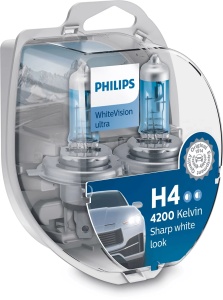 Bec Halogen Philips H4/W5W WhiteVision ultra 12V 60/55W P43t-38 - Set 2 Buc