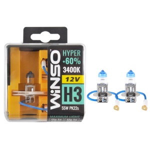 Bec Halogen Winso Hyper +60% H3 - 12V, 55W PK22s ● 3400K ● Set 2 buc