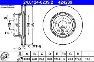 Disc Frână Față ATE Ø330 mm pentru BMW Seria 5 F10/F11 2009-2016, Ventilat, Cod 24.0124-0239.2 - Img 2