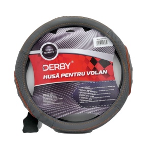Husa volan piele naturala DERBY Gri Orange (37-39 cm)