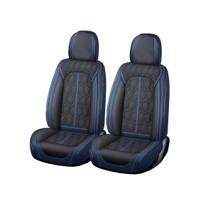 Huse auto premium 5 locuri Carguard Deluxe piele ecologică perforată - albastru inchis - negru