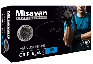 Manusi nitril Grip Misavan - negru - marimea M ● 50 buc.