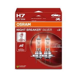 Set 2 becuri auto cu halogen Osram H7 Night Breaker Silver +100%,55W, 12V