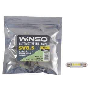 Bec LED Winso 12V SMD SV8.5 T11x39 3LEDS 5050 Alb - Set 10 buc