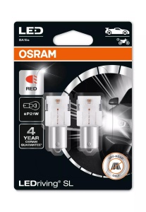 Bec Osram LEDriving SL P21W Rosu | 12V - 1.8W - BA15s - Set 2 buc (Off-Road)