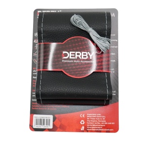 Husa volan neagra cu ac si ata 80 g, cusatura gri DERBY
