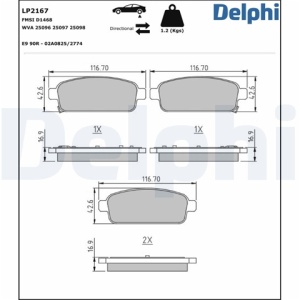 Set Placute Frana Spate Delphi LP1701 pentru Ford Focus 4, Kuga 3, Renault, Mazda, Nissan - Img 2