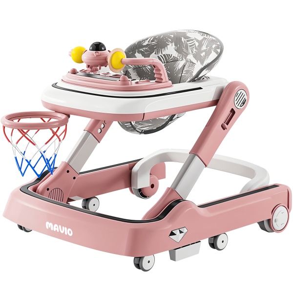 Premergator Copii 2 in 1 Mavio®, Model MyRide, Rotobil, Mod Antemergator, Varsta 3-36 Luni, Pliabil, Inaltime Ajustabila, Cos Baschet, Roz
