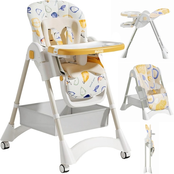 Scaun de Masa 3 in 1 pentru Bebelusi si Copii Mavio®, Model OMNY, 6-36 luni, Inaltime Reglabila, Greutate Maxima 25kg, Galben