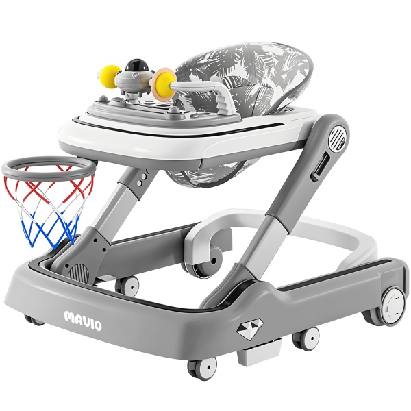 Premergator Copii 2 in 1 Mavio®, Model MyRide, Rotobil, Mod Antemergator, Varsta 3-36 Luni, Pliabil, Inaltime Ajustabila, Cos Baschet, Gri