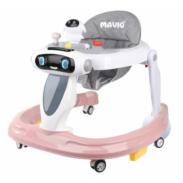 Premergator Reglabil pentru Bebelusi cu Varsta intre 6-18 Luni, Mavio®, Pliabil, 3 Jucarii, Greutatea Maxima Suportata 12 kg, Roz