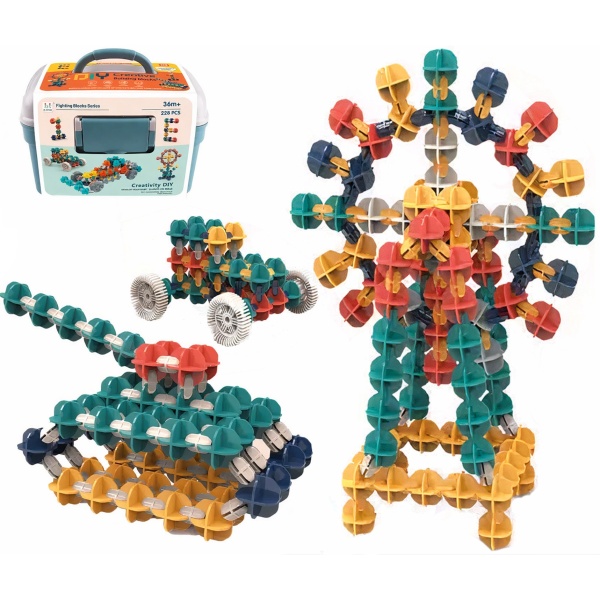 Set de Constructie pentru Copii Mavio®, 228 de Piese, Jucarie Interactiva STEM cu Variante Infinite de Asamblare, Material Solid Non-Toxic, Multicolor, 3 Ani +