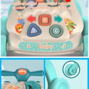 Antemergator Multifunctional Mavio®, pentru Bebelusi si Copii cu Varsta de pana la 36 de Luni, Interactiv si Educativ, Lumini si Sunete, Centru de Activitati, 4 Roti Ajustabile, Turcoaz - Img 8