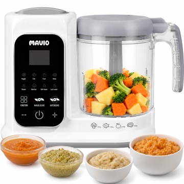 Aparat de Gatit cu Aburi Mavio® pentru Bebelusi, Gatire si Mixare Automata, Mixare Manuala, Functie One-Touch, Timer Automat, Cana 1050 ml, Capacitate Mixare 400 ml, Rezervor Apa 250 ml, Curatare Profunda, BPA Free, 300 W