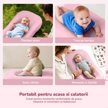 Cosulet Bebelus pentru Dormit Mavio®, Baby Lounger, Pentru Bebelusi 0-12 Luni, Material 100% Bumbac, Design Ergonomic, Spatiu Confortabil pentru Odihna si Relaxare, Usor de Folosit Acasa sau in Calatorii, Roz - Img 3