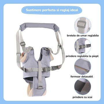 Ham Premergator, Mavio®, Bebelusi 9-24 Luni, Multifunctional, Material Respirabil, Complet Ajustabil si Ergonomic, Suport Inghinal Detasabil, Protectie Spate Parinti, Sistem Siguranta Dublu, Gri - Img 2