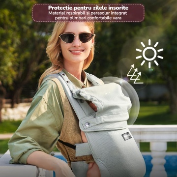 Marsupiu Ergonomic pentru Bebelusi Mavio®, 0-9 Luni, 3.2-11 Kg, Air Mesh Respirabil, Suport pentru Spate si Solduri, Bretele Incrucisate, Catarame Sigure, Protectie UV Ajustabila, Suport Captusit pentru Gat, Pozitie Ergonomica M si C, Verde Mint - Img 4
