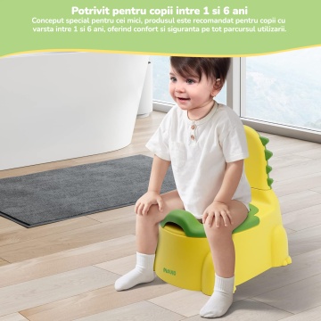 Olita pentru Copii Mavio®, Model Dinozaur, Colac Moale, Design Ergonomic, Non-Toxic, Varsta 1-6 Ani, Compartiment Detasabil, Maner Transport, Usor de Curatat, Picioare Anti-derapante, Galben - Img 5