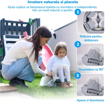 Olita Portabila Copii Mavio®, Reductor WC Pliabil, Saculeti Inclusi, Husa Transport, Capac, Varsta 1-3 Ani, Usor de Curatat, Fara BPA, Picioare Anti-derapante, Gri - Img 3