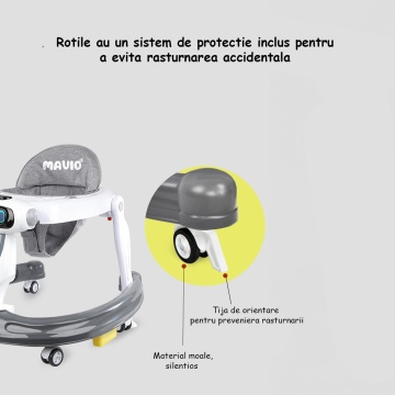Premergator Reglabil pentru Bebelusi cu Varsta intre 6-18 Luni, Mavio®, Pliabil, 3 Jucarii, Greutatea Maxima Suportata 12 kg, Gri - Img 3