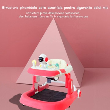Premergator Reglabil pentru Bebelusi cu Varsta intre 6-18 Luni, Pliabil cu 3 Jucarii, Material Respirabil, Roz - Img 7