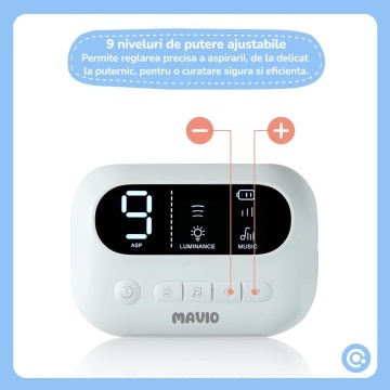 Resigilat - Aspirator Nazal Electric Mavio® pentru Bebelusi si Copii, 9 Trepte de Putere Ajustabile, Functie Muzicala si Lumina de Veghe, Reincarcabil, Varfuri din Silicon Moale, Portabil - Img 7