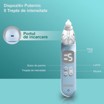Resigilat - Aspirator Nazal Mavio®, 5 Trepte de Viteza, 3 Moduri de Iluminare, Penseta, 3 Capete din Silicon - Img 6
