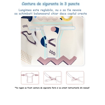 Resigilat - Balansoar Multifunctional 4 in 1, Ergonomic, Spatar Reglabil in Trei Trepte, Jucarii Detasabile, Centura de Siguranta, Masuta Retractabila, Husa Detasabila si Lavabila, Greutate Suportata 25 kg, Albastru - Img 6