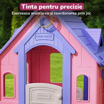 Resigilat - Casuta de Joaca pentru Copii Mavio®, Joaca 3 in 1 in Gradina, Baschet, Aruncarea Inelelor, Joc de Rol, Usa, Ferestre, Cadru Rezistent, Margini Fine, Interior si Exterior, Varsta Recomandata 2 ani+, Roz/Mov - Img 5