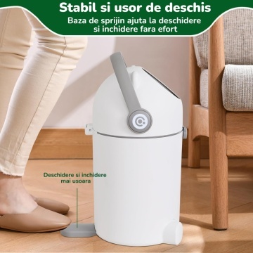 Resigilat - Cos pentru Scutece Mavio®, Capacitate 12 Litri, Inchidere Ermetica, Compatibil cu Saci Obisnuiti, Reduce Mirosurile Neplacute, Utilizare Rapida cu o Mana, Material PP + ABS Rezistent, Design Compact, Pentru Camera Bebelusului, Alb/Gri - Img 7