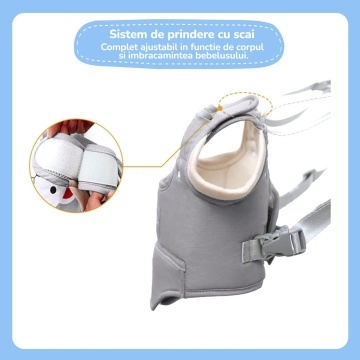 Resigilat - Ham Premergator, Mavio®, Bebelusi 9-24 Luni, Multifunctional, Material Respirabil, Complet Ajustabil si Ergonomic, Suport Inghinal Detasabil, Protectie Spate Parinti, Sistem Siguranta Dublu, Gri - Img 3