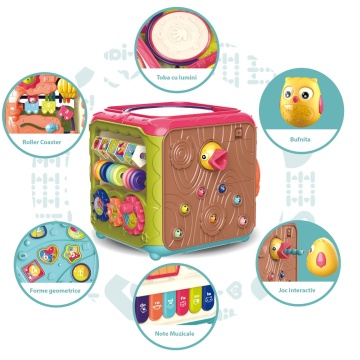 Resigilat - Jucarie Interactiva si Educativa Mavio®, Elemente Rotative pentru Bebelusi, 6 in 1, Tip Cub Interactiv, Multicolor - Img 7