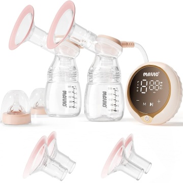 Resigilat - Pompa de San Dubla Mavio® cu 2 Biberoane de 180ml, 4 Moduri, 9 Trepte de Intensitate, Functie Masaj, Ecran Touch, Materiale Sigure - Img 1