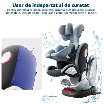 Resigilat - Scaun Auto Bebelusi Mavio®, Model Asento, 40-150 cm, 360 de grade, ISOFIX, Copii intre 0 - 12 ani, Omologat i-Size R129, Gri Inchis - Img 8