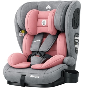 Resigilat - Scaun Auto Copii Mavio®, Model Active, ISOFIX + Top Tether, 76 – 150 cm, 9 – 36 kg, Copii 1 – 12 ani, Montaj cu Fata la Sensul de Mers, Tetiera Reglabila, Protectie Impact Lateral, Centura Siguranta 3 Puncte, Omologat R129, Gri/Roz