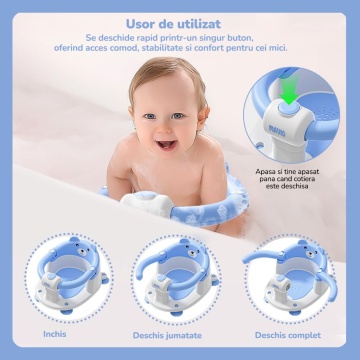 Resigilat - Scaun de Baie pentru Bebelusi Mavio®, Model Little Bear, Sistem Blocare, Varsta 6 luni+, Practic, Usor de Folosit, 4 Ventuze Fixare, Gauri Scurgere, Sezut si Spatar Confortabile, Materiale Sigure, Albastru - Img 5