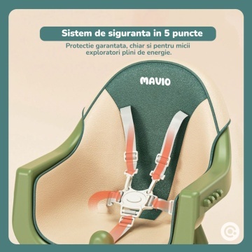 Resigilat - Scaun de Masa 3in1 pentru Bebelusi si Copii Mavio®, Model Petite, Varsta 6-36 luni, Inaltime Ajustabila, Centura de Siguranta in 5 Puncte, Tavita Reglabila si Detasabila, Loc pentru Depozitare, Verde - Img 6